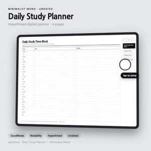 Daily Study Digital Planner | Time Block & Distraction Log - GoodNotes | 4 Colors | 4 Pages | Instant Download image 1