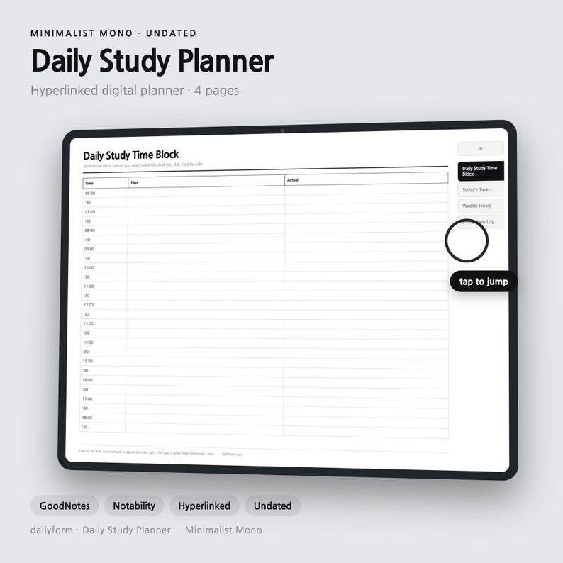 Daily Study Digital Planner | Time Block & Distraction Log - GoodNotes | 4 Colors | 4 Pages | Instant Download image 1