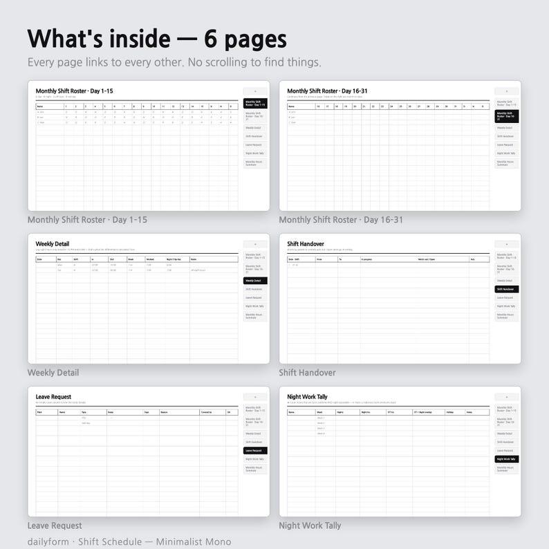 Shift Schedule Digital Planner | Rota & Night Hours - GoodNotes | 4 Colors | 7 Pages | Instant Download image 2