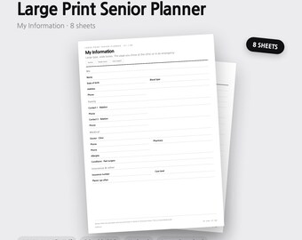 Agenda para Idosos com Letra Grande | Agenda Diária ¬∑ Medicamentos ¬∑ Contatos | Minimalista | 8 Páginas | A4, Carta, A5 | Download Imediato