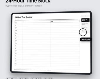 24 Hour Digital Planner | Hyperlinked - GoodNotes & Notability | 4 Colors | 4 Pages | Instant Download