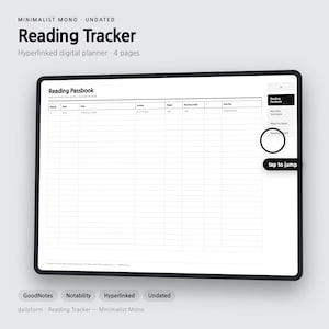 Reading Tracker Digital Planner | Passbook, Monthly & Goals - GoodNotes | 4 Colors | 4 Pages | Instant Download image 1