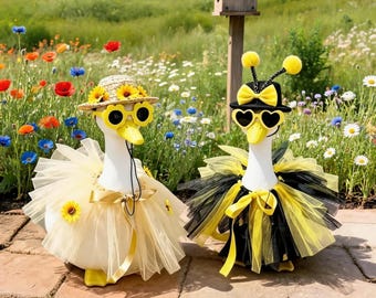 Bee & Sunflower Goose Outfit, 23-Inch Tutu Garden Decor Set, Spring Tutu Goose Outfit, Goose Clothes for Outdoor Display, 23-inch Universal