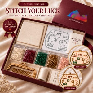 DIY Beaded Manifest Wallet Kit, 777 Lucky Coin Purse with Detachable Chain