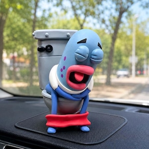 Rolig ful fisk-toalettfigur, hartsskrivbordsbildekor, konstig meme-staty, 3,15 tums mini-prydnad, skämtpresent till vänner, kontorshylldekor