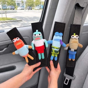 Cute Plush Seat Belt Cover, Funny Sea Creature Shoulder Pad, Kawaii Car Interior Accessory, Strap Cushion, Driver Gift, 6 Character Styles