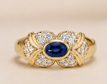 Ring met blauwe saffier • Ring met in het laboratorium gekweekte saffier • Ovale blauwe edelsteen • Opvallende ring • Sieraden met de geboortesteen van september • Cadeau voor haar