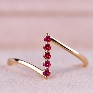 Ruby Z Shaped Ring • Lab Grown Ruby Ring • Minimalist Open Ring • Dainty Stackable Ring • July Birthstone Jewelry • Modern Statement Ring