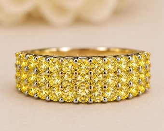 Eeuwigheidsring • Ring met in het laboratorium gekweekte gele citrien • Ring met gele edelsteen • Rondgeslepen ring • Sieraden met de geboortesteen van november • Trouwring