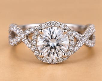 Verlovingsring met moissanite halo • Rondgeslepen moissanite ring • Elegante trouwring • Luxe bruidssieraden • Opvallende ring • Cadeau voor haar
