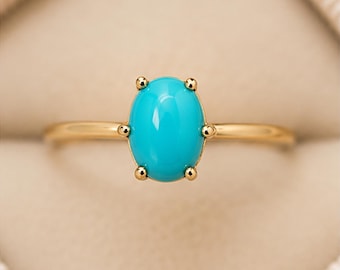 Real Turquoise Solitaire Ring • Oval Turquoise Ring • Minimalist Engagement Ring • Dainty Promise Ring • December Birthstone Jewelry
