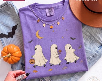 Cute Ghost Walking Shirt | Comfort Colors® Unisex Fall Sweatshirt | Retro Spooky Season Tee | Autumn Trick or Treat Spooky Season Child Gift