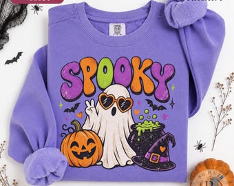 Y2K Spooky Ghost Shirt | Comfort Colors® Fall Sweatshirt | Retro 2000s Halloween Graphic Tee | Cute Witch Cauldron Spooky Season Gift