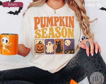 Pumpkin Season Shirt | Comfort Colors® Unisex Fall Sweatshirt | Retro Halloween Ghost Black Cat Tee | Jack O Lantern Spooky Season Gift