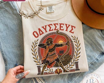 Vintage Odysseus Bow Shirt | Greek Mythology Odyssey Tee | Comfort Colors® Distressed Unisex Top | Mythic Boho Archer Bookish Lover Gift