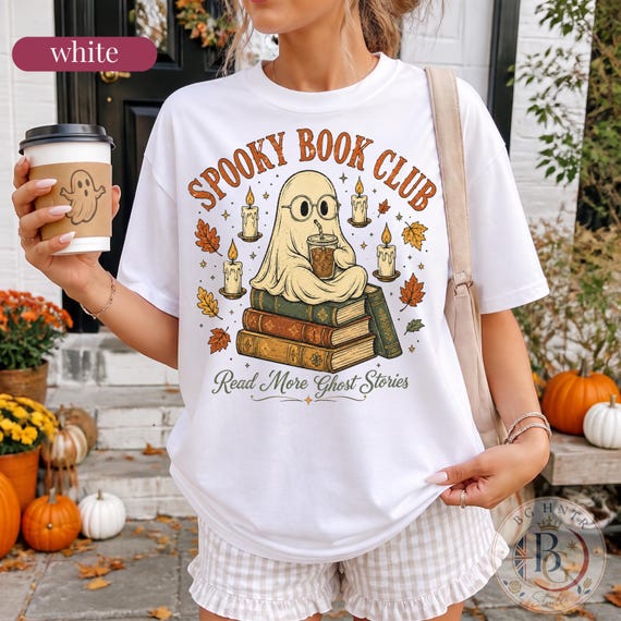 Spooky Book Club Shirt | Halloween Ghost Reader Tee | Comfort Colors® Oversized Top | Cute Ghost Iced Coffee Read More Ghost Stories Gift