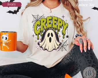 Creepy Ghost Halloween Shirt | Comfort Colors® Unisex Fall Sweatshirt | Retro Slime Spooky Season Tee | Scream Face Witch Spooky Season Gift