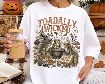Toadally Wicked Shirt | Comfort Colors® Fall Sweatshirt | Witchy Frog Halloween Graphic Tee | Dark Cottagecore Spooky Season Gift