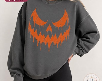Pumpkin Face Halloween Shirt | Comfort Colors® Fall Sweatshirt | Spooky Jack O Lantern Graphic Tee | Retro Autumn Spooky Season Gift