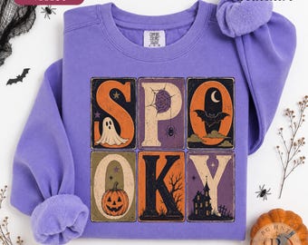 Vintage Spooky Halloween Shirt | Comfort Colors® Unisex Fall Sweatshirt | Retro Ghost Pumpkin Graphic | Jack O Lantern Spooky Season Gift