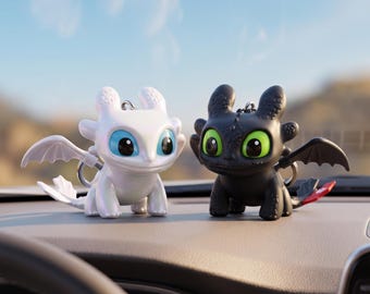 Articulated Flapping Dragon Keychain, LED Breathing Eyes, Iridescent White, Matte Black Backpack Charm
