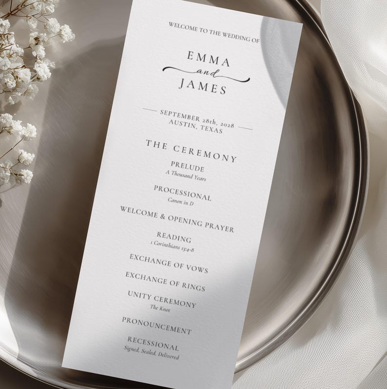 Canva Wedding Program Digital Template Instant Download Editable Design Ceremony Order Service Printable Guide Traditional Luxury Stationery DIY Customizable Guest Information Professional Quality High Resolution Classic Elegant Style
