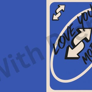Tarjeta de felicitación impresa digitalmente con la imagen de Uno Reverse Love.