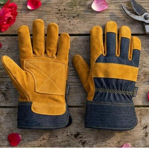 Leather Rose Pruning Gloves, Thorn Proof Gardening Gauntlet for Men and Women, Cowhide Palm and Denim Cuff, Personalized Gardener Gift