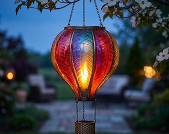 Solar Hot Air Balloon Lantern: Rainbow Flame Effect Outdoor Garden Decor