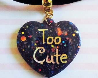 Black Galaxy Too Cute Heart Glitter Velvet Ribbon Choker Day Collar