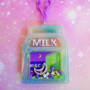 Purple Green Galaxy Milk Carton Necklace Moon Heart Confetti Sprinkle Accessories Jewellery Chunky Bold Maximalist Futuristic