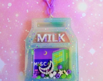 Purple Green Galaxy Milk Carton Necklace Moon Heart Confetti Sprinkle Accessories Jewellery Chunky Bold Maximalist Futuristic