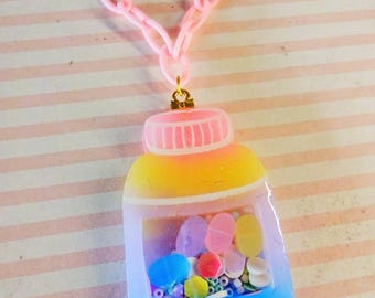 Pastel Rainbow Confetti Medical Pill Bottle Medication Necklace Sprinkles Maximalist Jewellery Bright Menhera Harajuku Dry Shaker