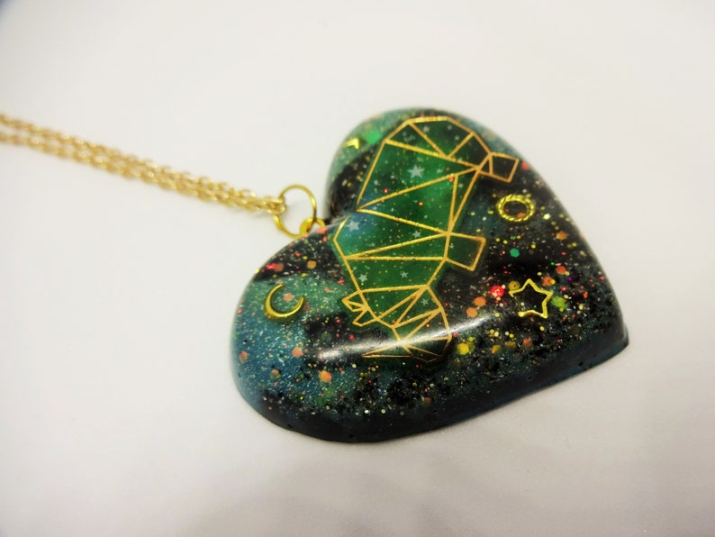 Geometric Galaxy Animal Heart Necklaces