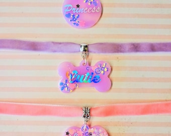 Pastel Purple Princess Little One Cutie Galaxy Daddy Heart Glitter Velvet Ribbon Choker Day Collar BDSM DDLG Submissive Pet Play Star Silver