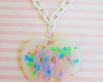 White Rainbow Heart Glitter Confetti Sprinkle Kawaii "It Hurts" Necklace Maximalist Jewellery Chunky Bold Bright
