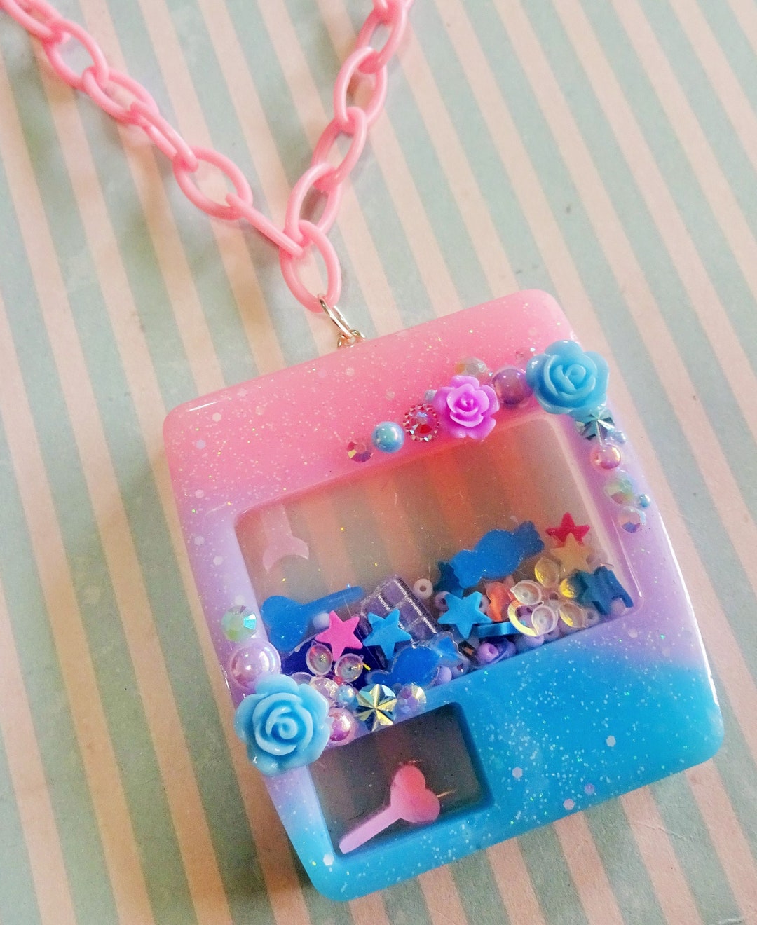 Crane Game Pastel Dry Shaker Charm Necklace Kawaii Glitter Purple Blue ...