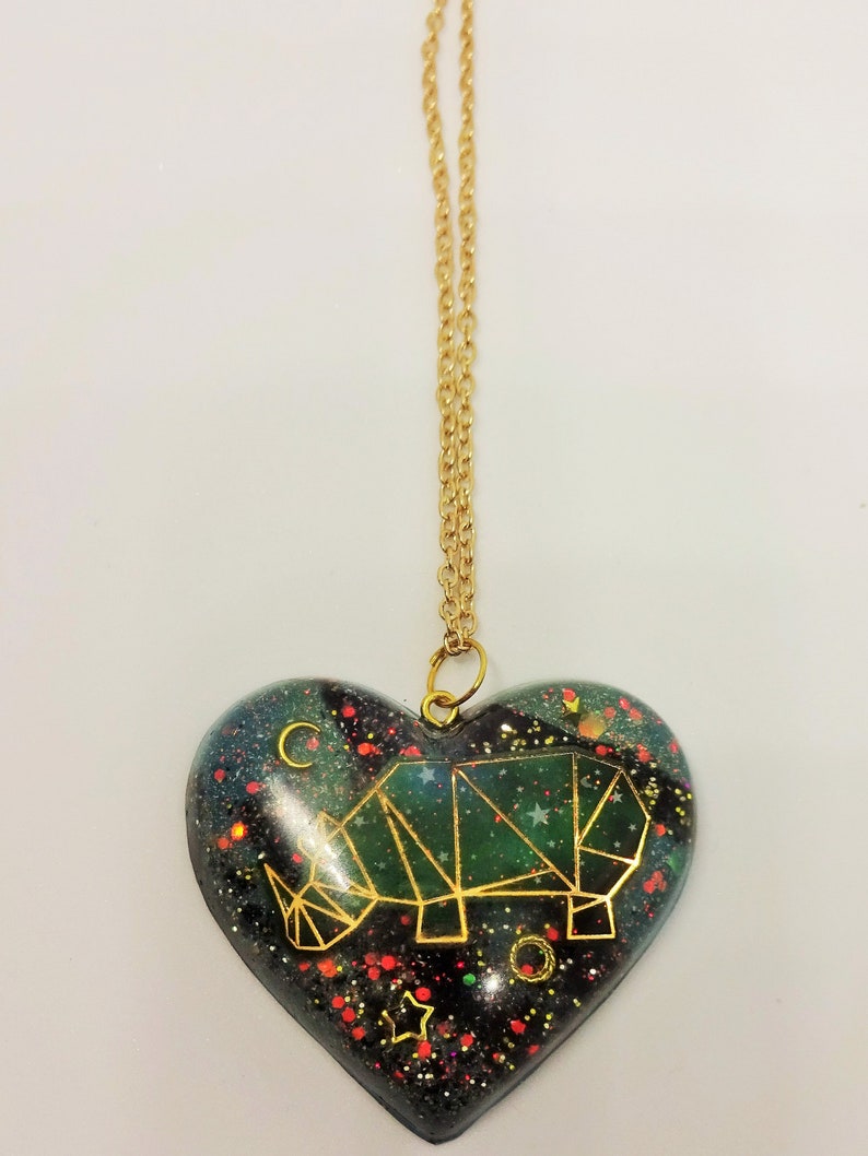 Geometric Galaxy Animal Heart Necklaces