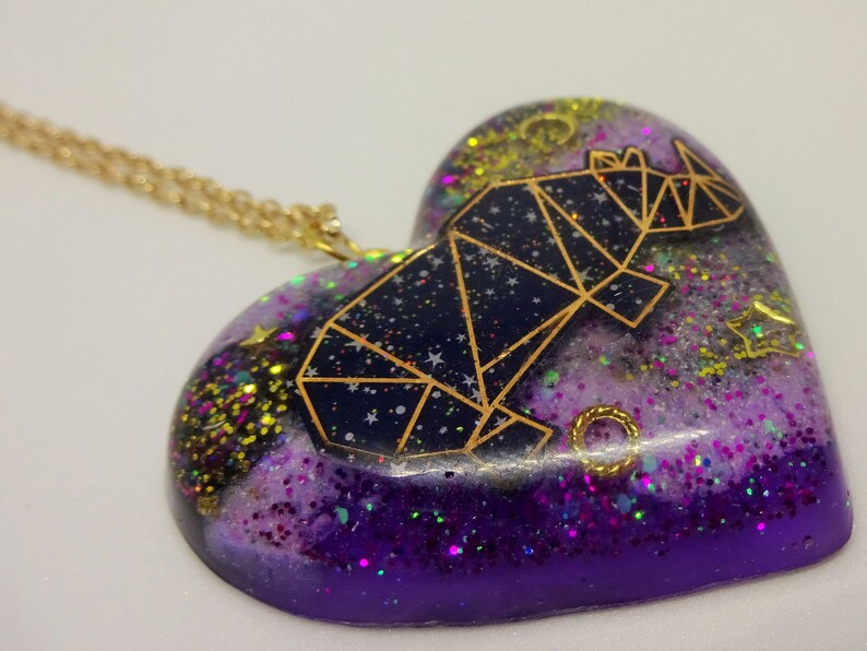 Geometric Galaxy Animal Heart Necklaces