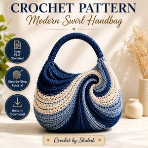 Crochet Handbag Pattern PDF | Modern Swirl Purse Pattern | DIY Crochet Tote Bag | Instant Download | Step-by-Step Crochet Tutorial