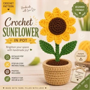 Crochet Sunflower in Pot Pattern PDF | Amigurumi Sunflower Crochet Pattern | Beginner Friendly Flower Decor | Instant Download