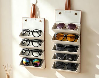Foldable glasses Organizer,Multi-Slot PU Leather Travel Eyewear Case,Unique Minimalist Gift