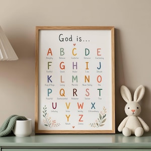 Christian ABC Nursery Wall Art Poster, God Is Alphabet Print, Sunday School Artwork , Classroom Decor, Digital Download