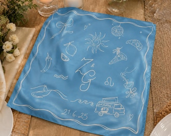 Personalisierte Satintücher nach Maß, Geschenk für Brautjungfern, Geschenk für Junggesellinnenabschiede, Bandana für Junggesellinnenabschiede, Gastgeschenke, 50 x 50 cm