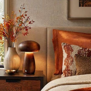 Wooden Mushroom Table Lamp | Scandinavian Bedside Lamp | Modern Home Decor
