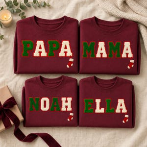 Chenille Patch Name Christmas Shirt, Custom Family Christmas Sweatshirt, Matching Varsity Letter Tee for Mom Dad Kids, Christmas 2026 Gift