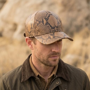 Vintage Snake Leather Baseball Cap, Western Cowboy Hat, Brown Tan Pattern