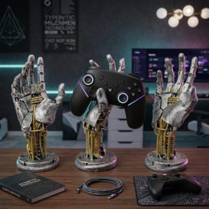 Cyberpunk Mechanical Arm Controller Stand, Futuristic Robot Hand Sculpture Decor