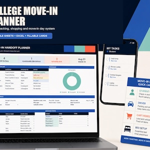 College Packing List Spreadsheet with Dorm Budget and Roommate Move-In Planner