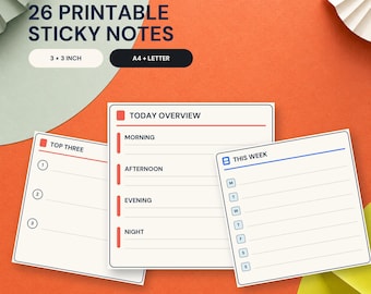 Afdrukbare plaknotities, 26 functionele weekplannersjablonen van 3x3 cm, A4- en Letter-formaat (PDF en PNG).